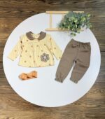 کد ۳۰۱۹ پیراهن و شلوار طرح گل شش پر