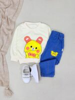 کد ۳۰۴۱ بلوز + شلوار جین وارداتی طرح خرس زرد