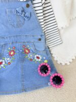 کد ۳۰۷۱ ست سارافون جین گلدوزی شده + بلوز راه راه - Image 3