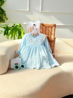 کد ۳۱۹۰ پیراهن موسلین طرح ملاحت آبی