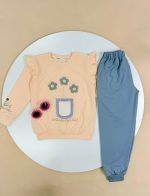 کد 3201 بلوز شلوار گل برجسته سه گل KIDS - Image 2