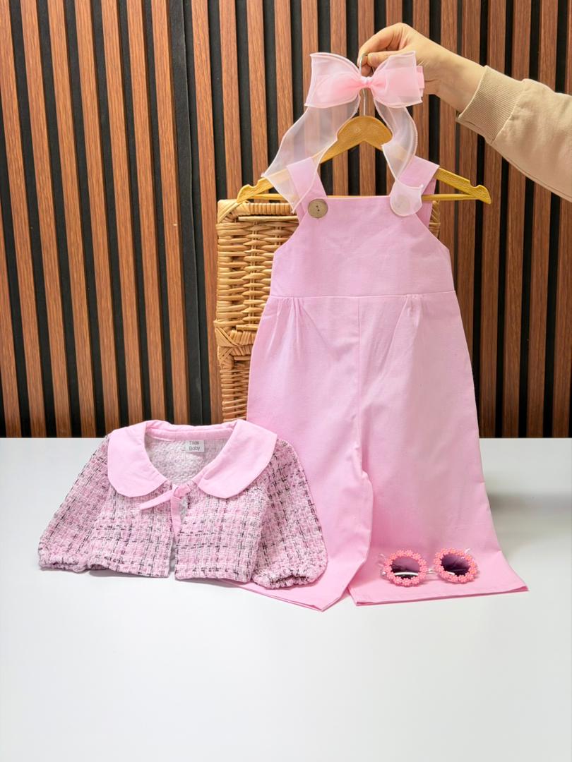 IMG-20260221-WA0026 کد ۳۲۲۳ ست دوتیکه لینن و شنل صورتی - Image 1