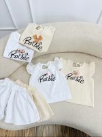 کد ۳۳۸۷ تاپ و دامن شلواری طرح Barbie