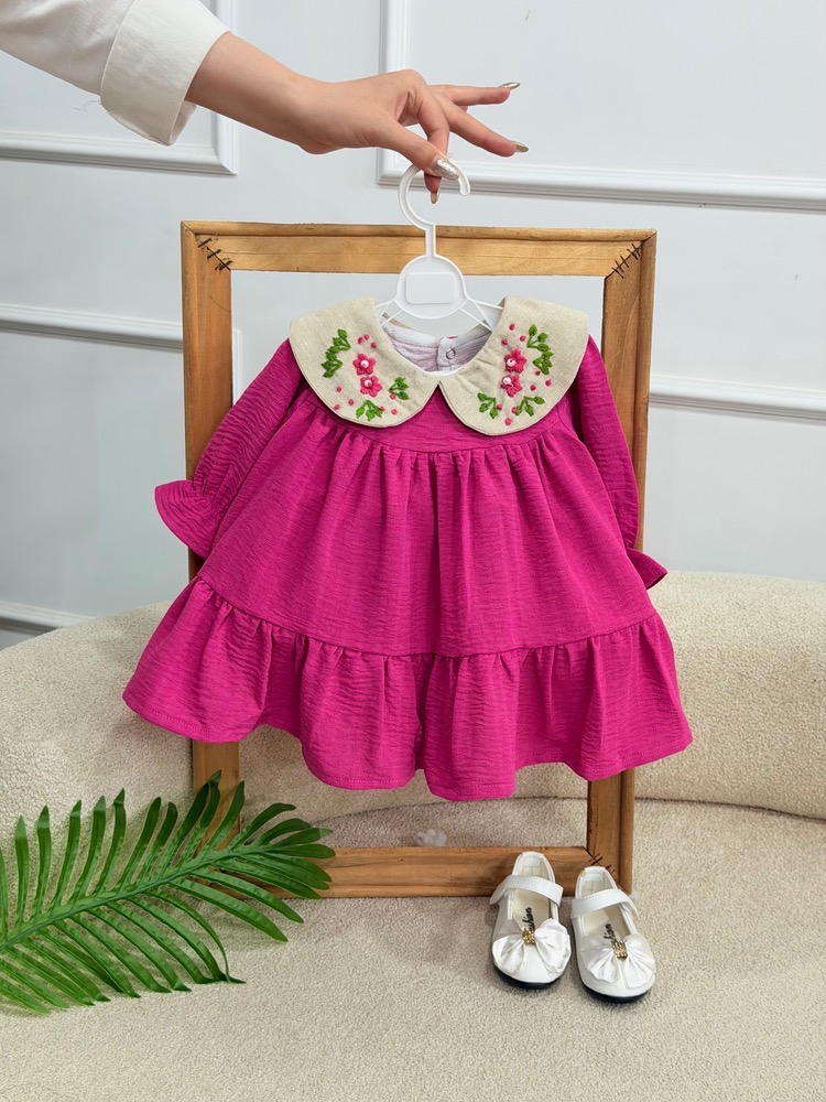 IMG_8611(1) کد 3361 پیراهن یقه گلدوزی سرخابی طرح دوریس - Image 1