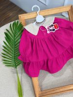 کد 3361 پیراهن یقه گلدوزی سرخابی طرح دوریس - Image 2