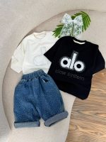 کد ۳۶۷۵ تیشرت شلوارک نگینی طرح alo