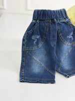 کد ۳۷۴۴ تیشرت پاپیون + شلوارک جین آبی - Image 4