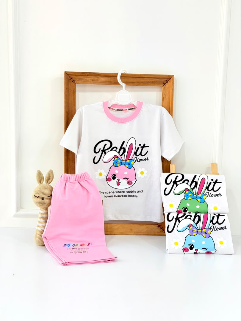 کد ۳۸۳۳ تیشرت شلوارک خرگوش پاپیون خالخالی Rabbit