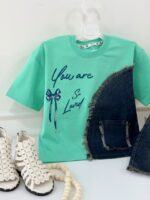 کد 3888 تیشرت و شلوارک جین طرح You are Lovely - Image 8