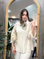 کد ۴۱۸۷ پیراهن حریر شیشه ای مادر طرح غزال - Image 4