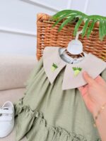 کد ۴۲۴۷ پیراهن یقه گلدوزی لینن سبز طرح ناریسان - Image 3